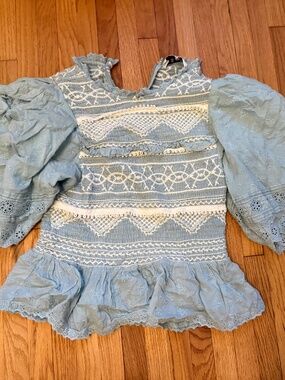 Sea Ny blue embroidered puff sleeve top xs